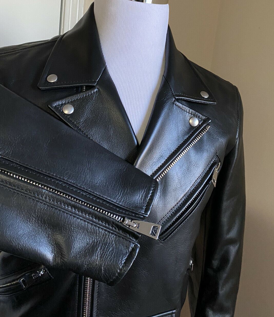 New $5700 Bottega Veneta Men Motorcycle Leather Jacket Coat Black 44 US/54 Eu