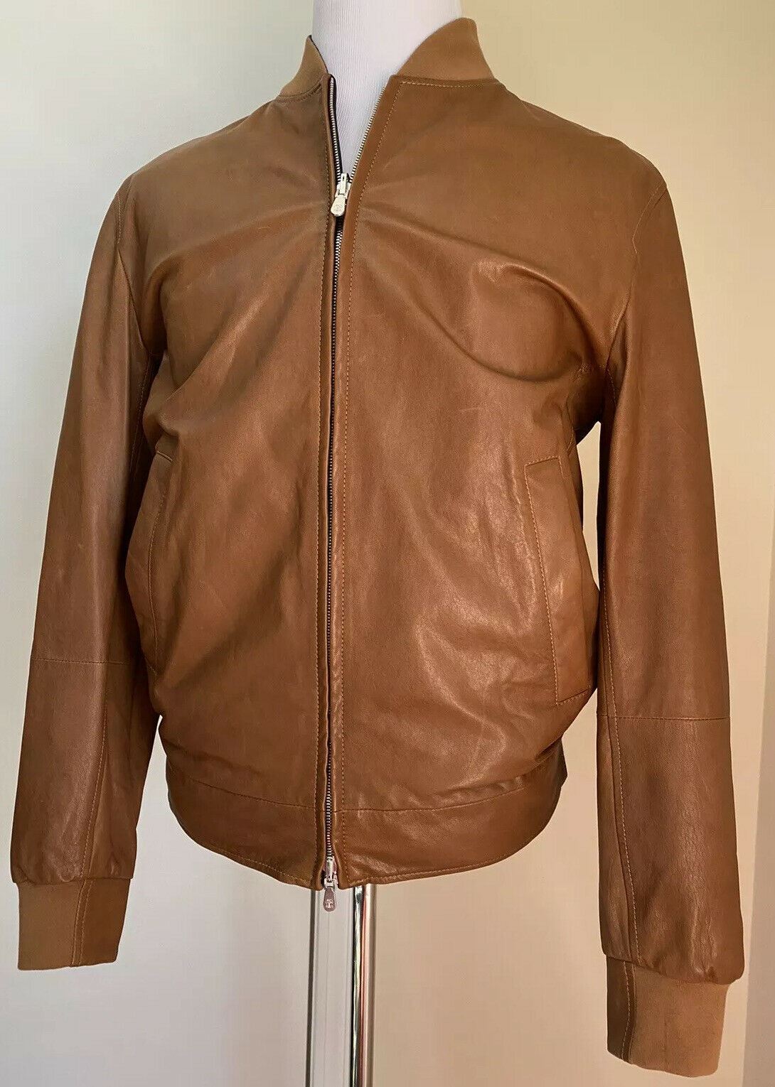 New $5995 Brunello Cucinelli Men Reversible Leather Jacket Coat DK Brown/Navy L