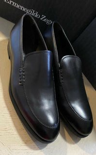 Neue 595 $ Ermenegildo Zegna Leder-Loafer-Schuhe Schwarz 12 US Italien 