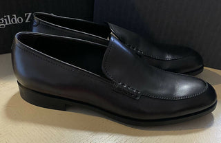 Neue 595 $ Ermenegildo Zegna Leder-Loafer-Schuhe Schwarz 12 US Italien 