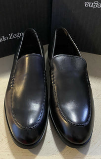 Neue 595 $ Ermenegildo Zegna Leder-Loafer-Schuhe Schwarz 12 US Italien 