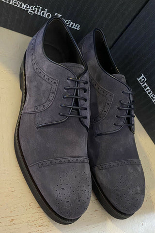 New $695 Ermenegildo Zegna Suede/Leather Shoes Navy/Blue 11 US Italy