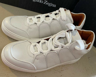 Neue 895 $ Ermenegildo Zegna Couture Leder-Sneakers Schuhe Weiß 10 US Italien