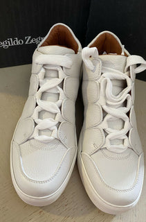 Neue 895 $ Ermenegildo Zegna Couture Leder-Sneakers Schuhe Weiß 10 US Italien