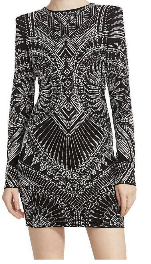 Neu $4150 Balmain Strass Jersey Kleid Schwarz 40 ( 8 ) Italien