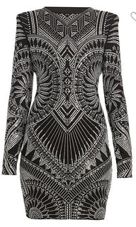 Neu $4150 Balmain Strass Jersey Kleid Schwarz 40 ( 8 ) Italien