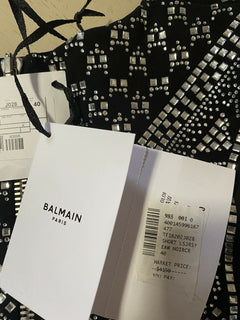 Neu $4150 Balmain Strass Jersey Kleid Schwarz 40 ( 8 ) Italien