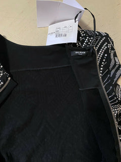 Neu $4150 Balmain Strass Jersey Kleid Schwarz 40 ( 8 ) Italien