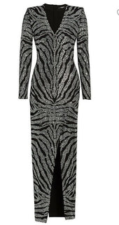 Neu $6550 Balmain Langarm Zebra Cristal Kleid Schwarz 42 (10) Frankreich