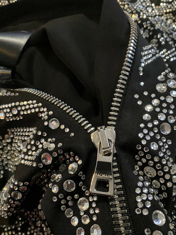 Neu $6550 Balmain Langarm Zebra Cristal Kleid Schwarz 42 (10) Frankreich