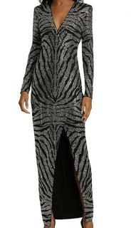 Neu $6550 Balmain Langarm Zebra Cristal Kleid Schwarz 42 (10) Frankreich