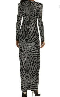 Neu $6550 Balmain Langarm Zebra Cristal Kleid Schwarz 42 (10) Frankreich