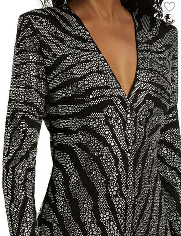 Neu $6550 Balmain Langarm Zebra Cristal Kleid Schwarz 42 (10) Frankreich