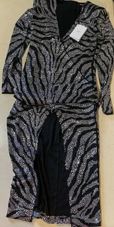 Neu $6550 Balmain Langarm Zebra Cristal Kleid Schwarz 42 (10) Frankreich