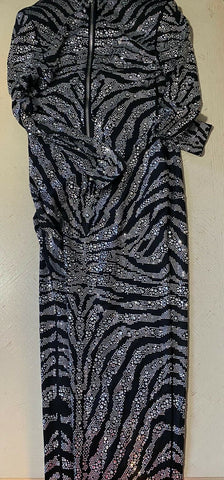 Neu $6550 Balmain Langarm Zebra Cristal Kleid Schwarz 42 (10) Frankreich