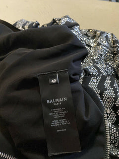 Neu $6550 Balmain Langarm Zebra Cristal Kleid Schwarz 42 (10) Frankreich