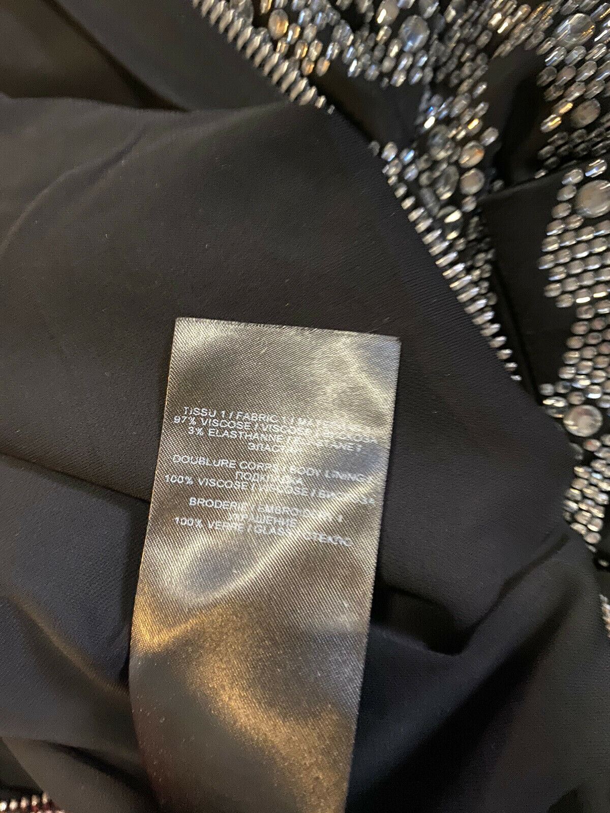 New $6550 Balmain Long Sleeve Zebra Cristal Dress Black 42 ( 10 ) France