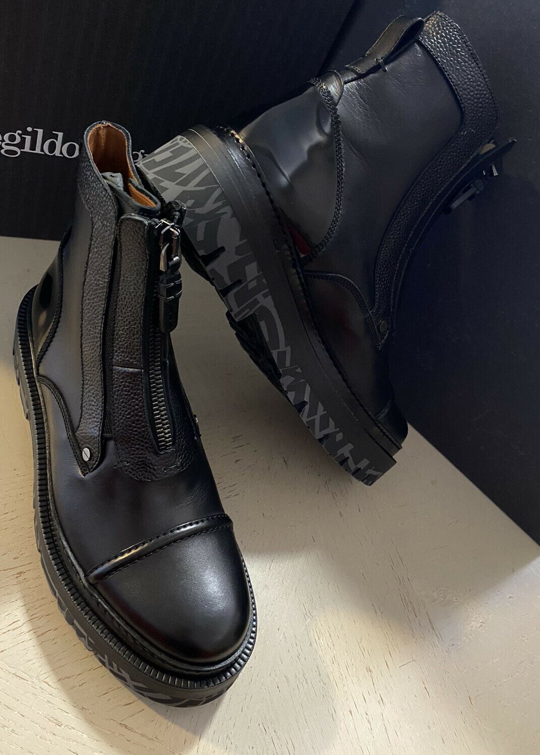 Neu $1595 Ermenegildo Zegna Couture Leder Leichte Stiefel Schuhe Schwarz 10 US Italien