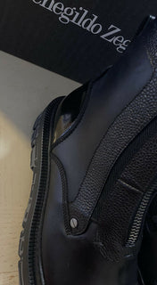 Neu $1595 Ermenegildo Zegna Couture Leder Leichte Stiefel Schuhe Schwarz 10 US Italien