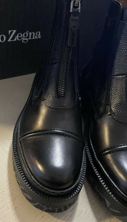 Neu $1595 Ermenegildo Zegna Couture Leder Leichte Stiefel Schuhe Schwarz 10 US Italien