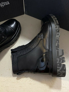 Neu $1595 Ermenegildo Zegna Couture Leder Leichte Stiefel Schuhe Schwarz 10 US Italien