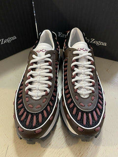 Neue 795 $ Ermenegildo Zegna Couture Leder-Sneakers Schuhe DK Braun 11 US Italien