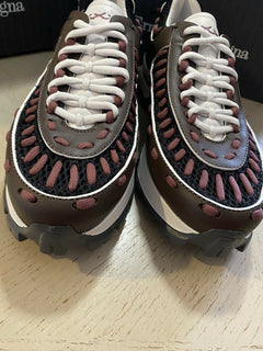 Neue 795 $ Ermenegildo Zegna Couture Leder-Sneakers Schuhe DK Braun 11 US Italien