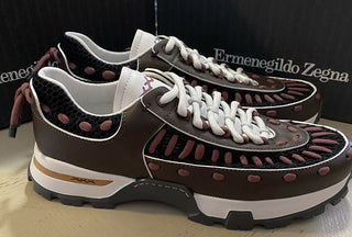Neue 795 $ Ermenegildo Zegna Couture Leder-Sneakers Schuhe DK Braun 11 US Italien