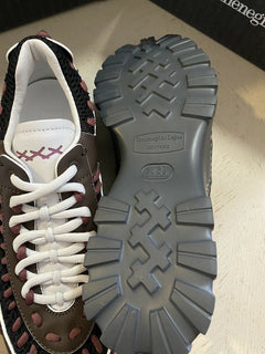 Neue 795 $ Ermenegildo Zegna Couture Leder-Sneakers Schuhe DK Braun 11 US Italien