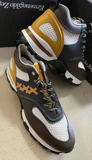 Neue 650 $ Ermenegildo Zegna Couture Leder-Sneakers Schuhe DK Braun 13 US Italien