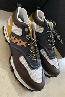 Neue 650 $ Ermenegildo Zegna Couture Leder-Sneakers Schuhe DK Braun 13 US Italien