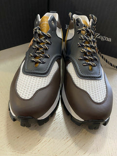 Neue 650 $ Ermenegildo Zegna Couture Leder-Sneakers Schuhe DK Braun 13 US Italien