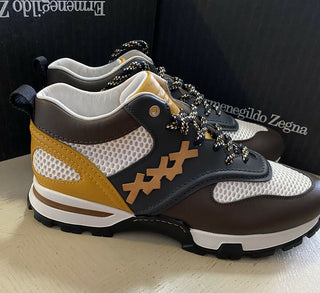 Neue 650 $ Ermenegildo Zegna Couture Leder-Sneakers Schuhe DK Braun 13 US Italien