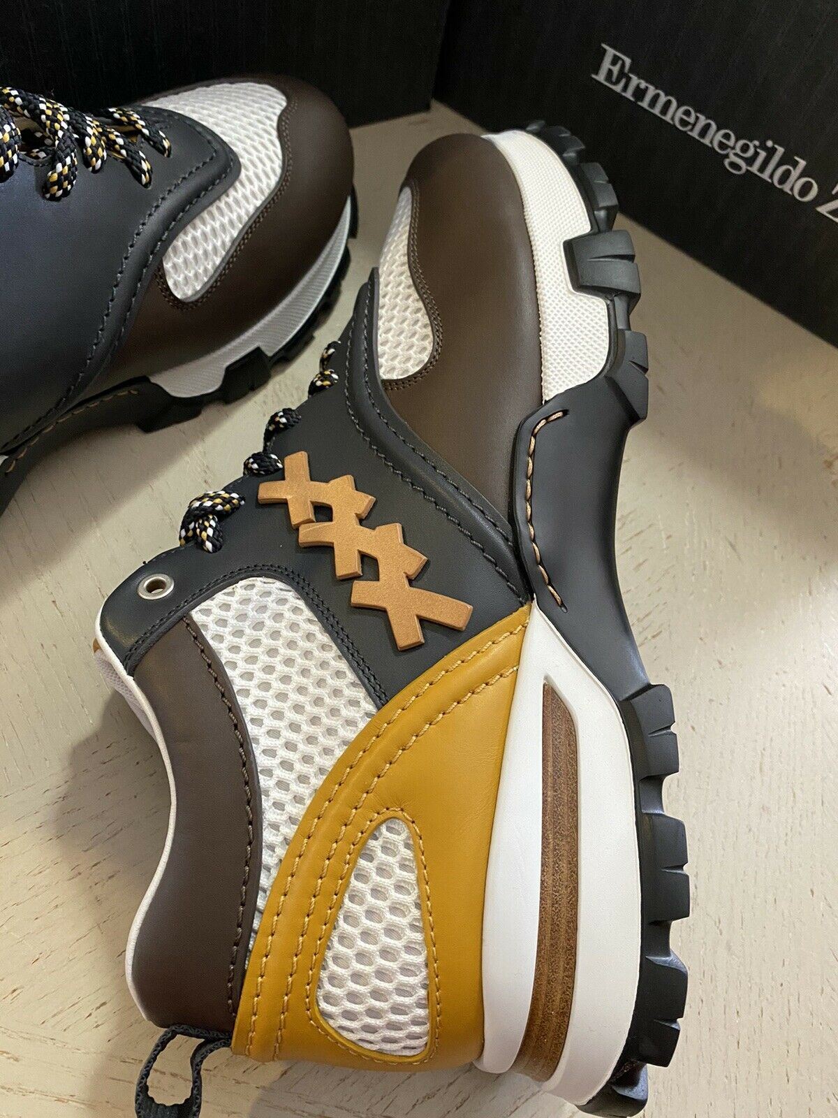 Neue 650 $ Ermenegildo Zegna Couture Leder-Sneakers Schuhe DK Braun 13 US Italien