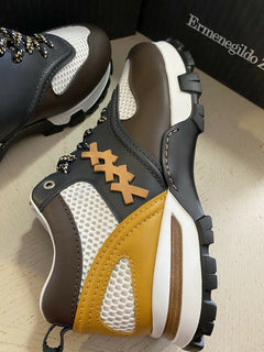 Neue 650 $ Ermenegildo Zegna Couture Leder-Sneakers Schuhe DK Braun 13 US Italien