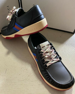 Neue Gucci Herren-Leder-Sneakers, Schuhe, Schwarz, 10 US (9 UK), Italien