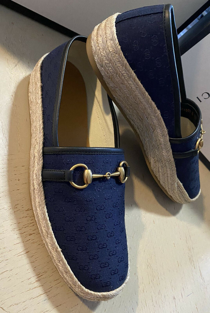 Neue Gucci Herren GG Monogram Canvas/Leder Espadrille Schuhe Blau 9 US/8 UK