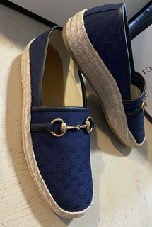 Neue Gucci Herren GG Monogram Canvas/Leder Espadrille Schuhe Blau 9 US/8 UK