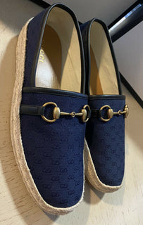 Neue Gucci Herren GG Monogram Canvas/Leder Espadrille Schuhe Blau 9 US/8 UK