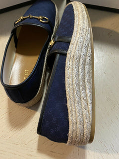 Neue Gucci Herren GG Monogram Canvas/Leder Espadrille Schuhe Blau 9 US/8 UK