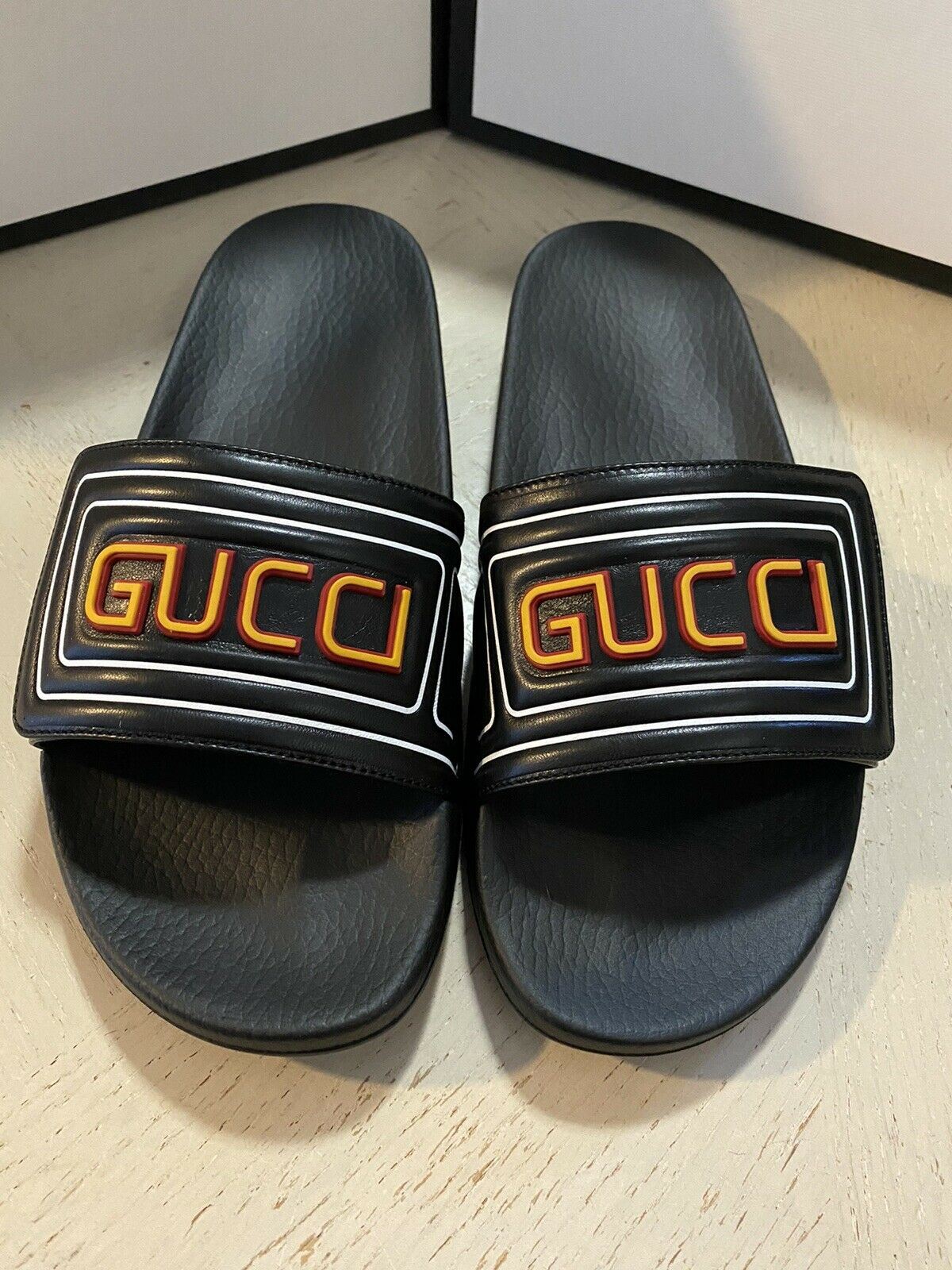 NIB Gucci Mens Leather Sandal Shoes Black 10 US/9 UK Italy