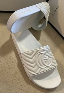 NIB Gucci Herren Guilted GG Gummi-Sandalenschuhe Weiß 10 US/9 UK Italien