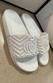NIB Gucci Herren Guilted GG Gummi-Sandalenschuhe Weiß 10 US/9 UK Italien