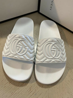 NIB Gucci Herren Guilted GG Gummi-Sandalenschuhe Weiß 10 US/9 UK Italien