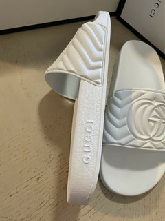 NIB Gucci Herren Guilted GG Gummi-Sandalenschuhe Weiß 10 US/9 UK Italien