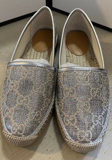 NIB Gucci Damen Canvas GG Monogram Espadrille-Schuhe Silber 5,5 US (35,5 Eu)
