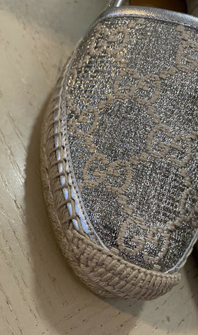 NIB Gucci Женские парусиновые эспадрильи с монограммой GG Серебристый 5,5 США (35,5 ЕС)