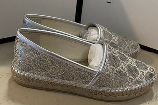 NIB Gucci Damen Canvas GG Monogram Espadrille-Schuhe Silber 5,5 US (35,5 Eu)