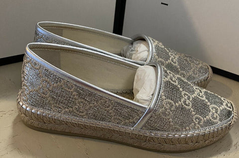 NIB Gucci Женские парусиновые эспадрильи с монограммой GG Серебристый 5,5 США (35,5 ЕС)