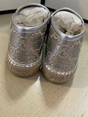 NIB Gucci Женские парусиновые эспадрильи с монограммой GG Серебристый 5,5 США (35,5 ЕС)